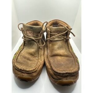 Twisted X Women's Brown Leather Sunflower Embroidered Driving Moccasin Shoes 6.5